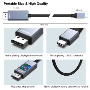 BENFEI USB-C to DisplayPort Cable 8K@60Hz 4K@144Hz 6 Feet Thunderbolt 3/4 (Gray, Aluminium Shell) - Image 7