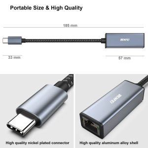 BENFEI USB-C to Ethernet Adapter Gigabit RJ45 LAN (Thunderbolt 3/4 Compatible, Grey) - Image 6