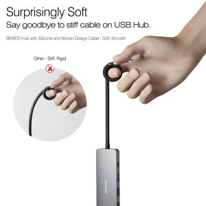 BENFEI USB-C Hub 5-in-1 with 4K HDMI, 100W Power Delivery, 3 USB-A, Silicone Cable (Aluminum Case) - Image 2