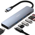 BENFEI USB-C Hub 7-in-1 Multiport Adapter (HDMI, SD/TF Card Reader, 3x USB 3.0, 60W PD, Gray)