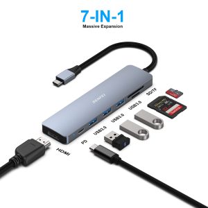 BENFEI USB-C Hub 7-in-1 Multiport Adapter (HDMI, SD/TF Card Reader, 3x USB 3.0, 60W PD, Gray) - Image 2
