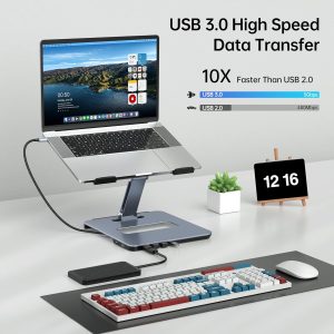 BENFEI Laptop Stand with USB-C 6-in-1 Docking Station (HDMI 4K@60Hz, 4x USB 3.0, 100W PD) - Image 8