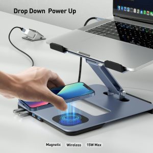 BENFEI Laptop Stand with USB-C 6-in-1 Docking Station, 15W Magnetic Wireless Charger & KVM Switch - Image 5