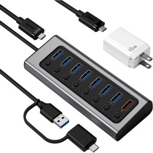 BENFEI 7-Port USB 3.0 Data Hub with BC 1.2 Charging Port & 45W GaN Dual Type-C Charger
