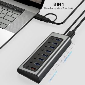 BENFEI 7-Port USB 3.0 Data Hub with BC 1.2 Charging Port & 45W GaN Dual Type-C Charger - Image 2