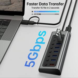 BENFEI 7-Port USB 3.0 Data Hub with BC 1.2 Charging Port & 45W GaN Dual Type-C Charger - Image 3