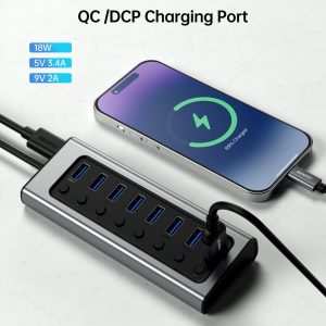 BENFEI 7-Port USB 3.0 Data Hub with BC 1.2 Charging Port & 45W GaN Dual Type-C Charger - Image 4