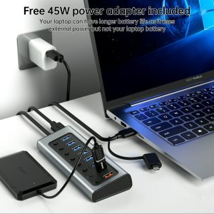 BENFEI 7-Port USB 3.0 Data Hub with BC 1.2 Charging Port & 45W GaN Dual Type-C Charger - Image 5