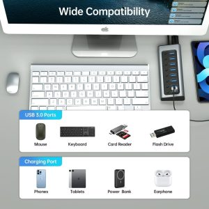 BENFEI 7-Port USB 3.0 Data Hub with BC 1.2 Charging Port & 45W GaN Dual Type-C Charger - Image 6